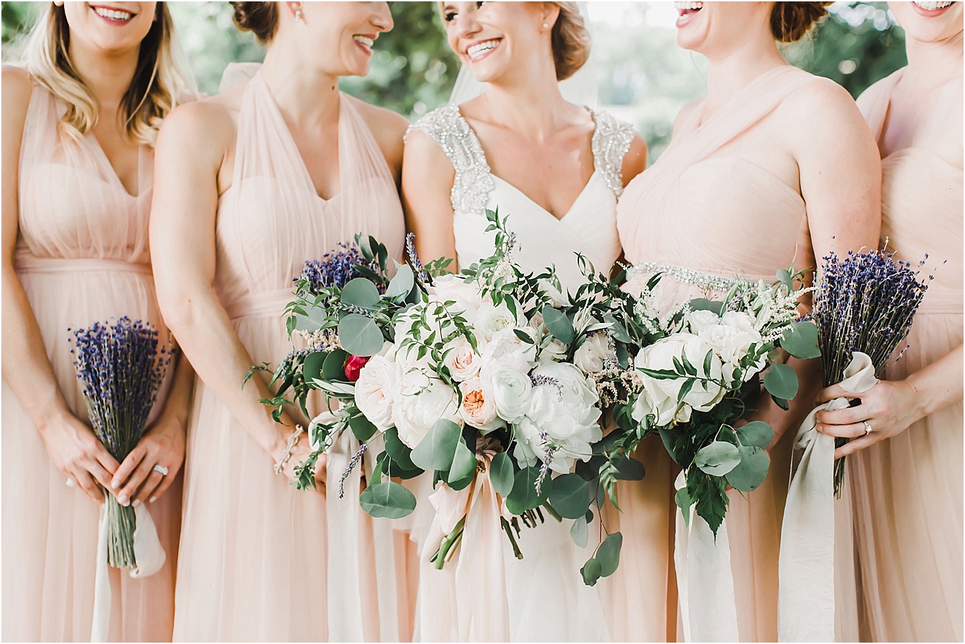 Peony + Garden Rose Bridal Bouquet and Lavender Bridesmaid Bouquets