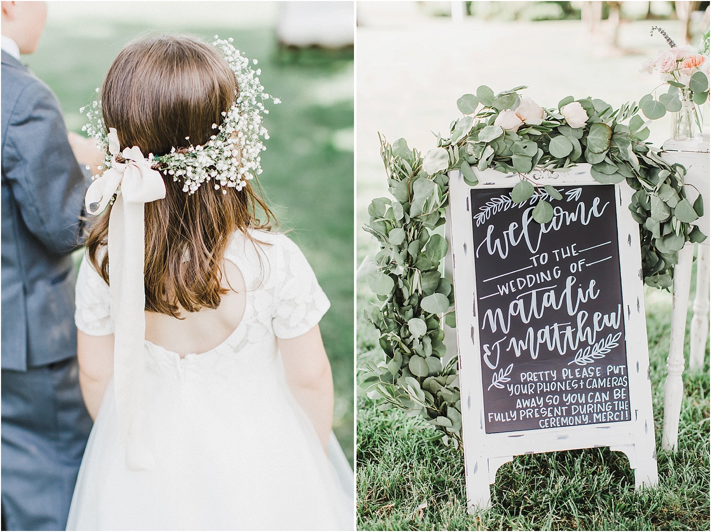 Flower Girl Crown + Greenery Garland Wedding Welcome Sign 