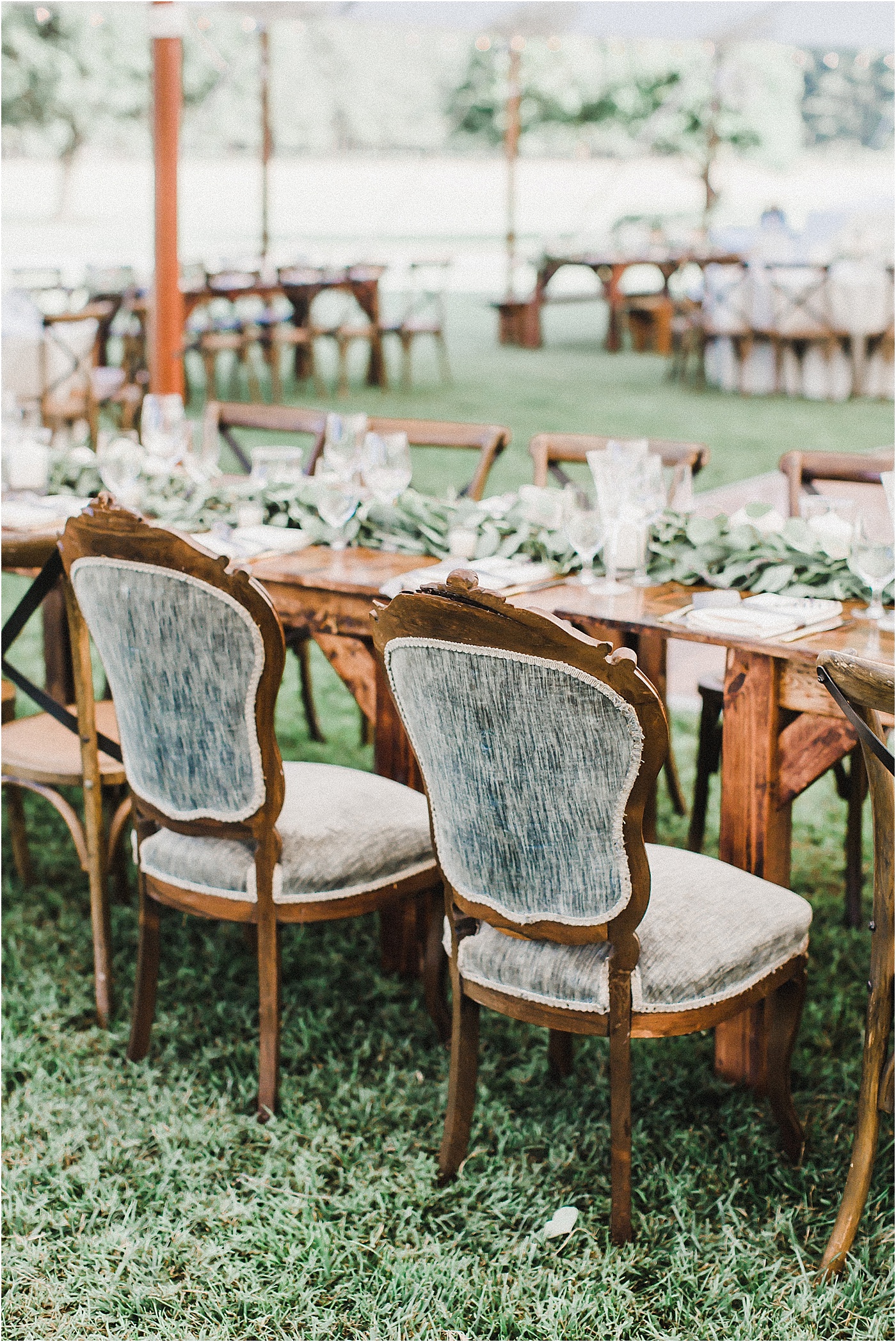 Vintage Seating + Farm Tables Wedding 