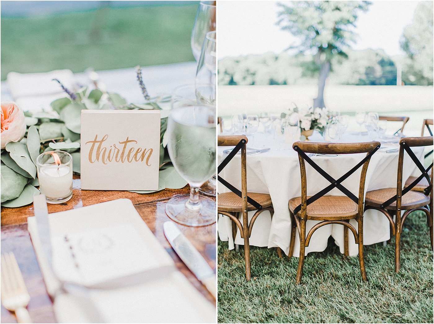 Crossback Wood Chairs + White Tablecloths Wedding 