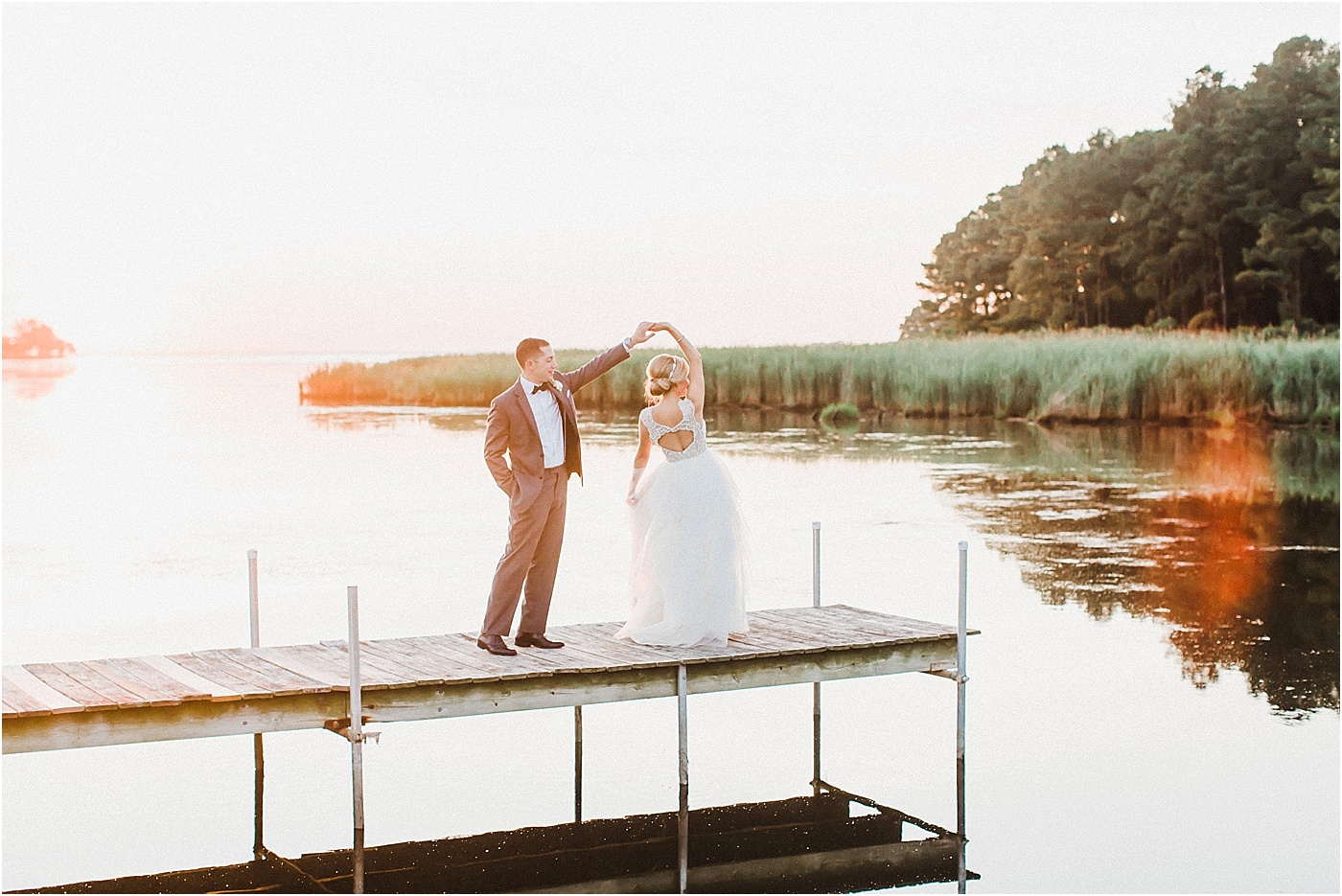 Waterfront Sunset Bride and Groom Photos Eastern Shore Maryland 